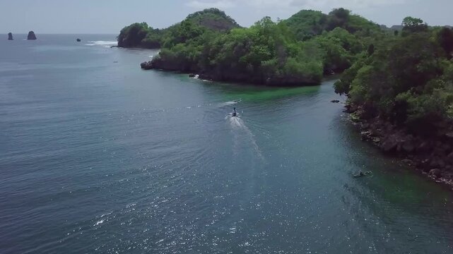 Scenic Drone View of Peaceful Tropical Lagoon Sendang Biru, Malang