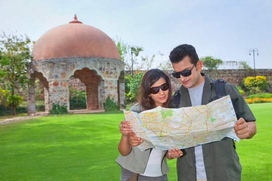 Couple looking at a road map