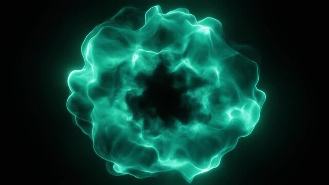 Deep-emerald plasma blooms outward from center, luminous tendrils gradually extending and thickening against deep black, creating mesmerizing cosmic energy with soft cinematic glow.
