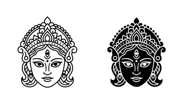 Hindu Goddess Durga Face Illustration Set