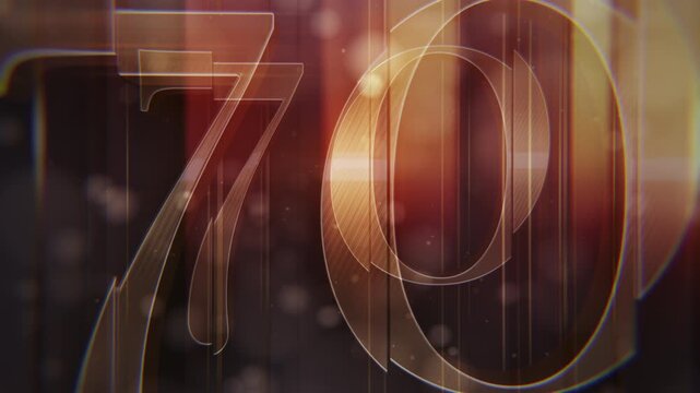 Elegant 3D golden number 70 animation. Smooth camera reveal, realistic reflections. Perfect for 70th anniversaries, top 70, corporate milestones or 70% off sales. High-quality render