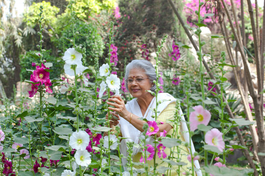 Senior woman tending her garden