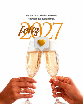 Feliz Ano Novo 2027 Brinde Social Media Post Card