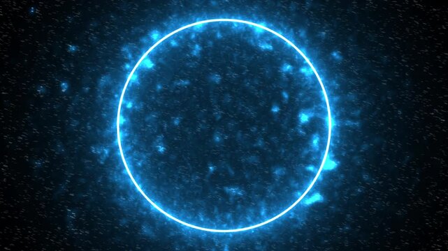 Blue Energy Ring Animation on Space Background &ndash; Glowing Plasma Circle, Cosmic Halo, Sci-Fi Portal, Nebula Effect, Seamless Loop 4K Motion Graphic with Alpha