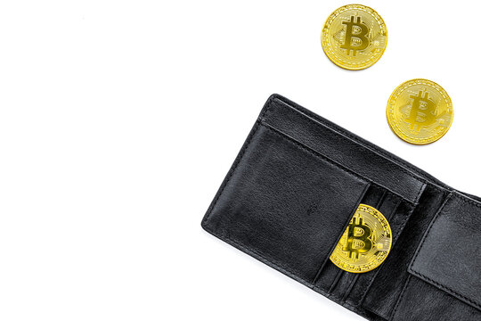 online payment with bitcoins on white background top view mock-up