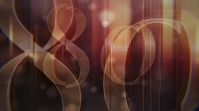 Elegant 3D golden number 80 animation. Smooth camera reveal, realistic reflections. Perfect for 80th anniversaries, top 80, corporate milestones or 80% off sales. High-quality render