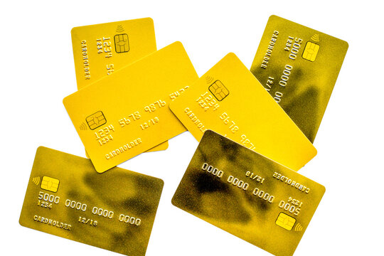 Bank card concept. Debit card, credit card. White background top view