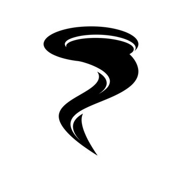Tornado icon black silhouette vector illustration isolated on white background weather symbol for cyclone hurricane and natural disaster warning in storm forecast.