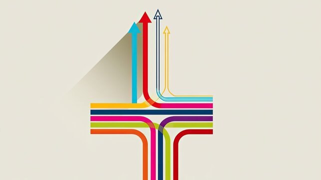 Colorful arrows merge and diverge, symbolizing pathways, progress, and decision-making