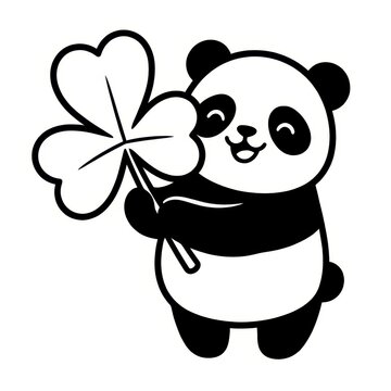 Cute cartoon panda holding a lucky clover