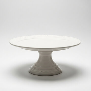 Elegant white ceramic cake stand isolated on white background