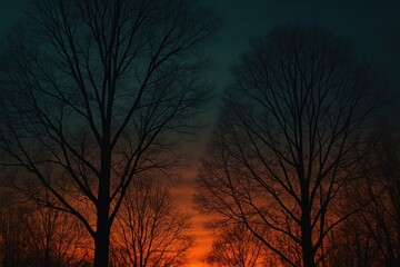 Fototapeta premium Serene sunset through trees background