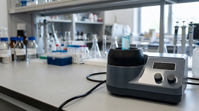 laboratory vortex mixer with rubber mixing cup and blank digital control panel for rapid sample agitation, tube mixing, biochemical research and analytical testing