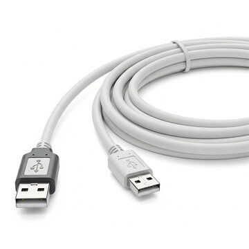 White usb a male to usb a female extension cable with coiled cord, isolated on white background