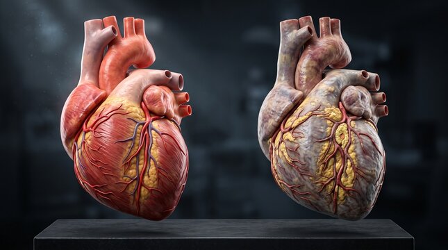 Detailed 3D Render of Human Heart Anatomy Comparison.