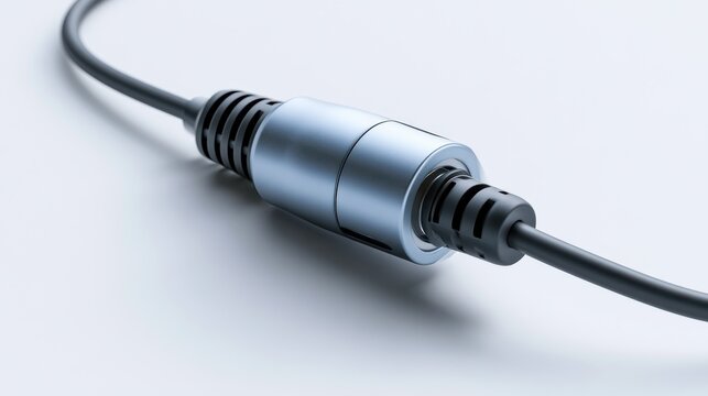 A close-up shot of a coaxial cable connector with a ferrite bead for noise suppression, placed on a clean surface