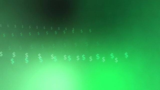 Green gradient with rows of glowing dollar symbols, seamless looping background