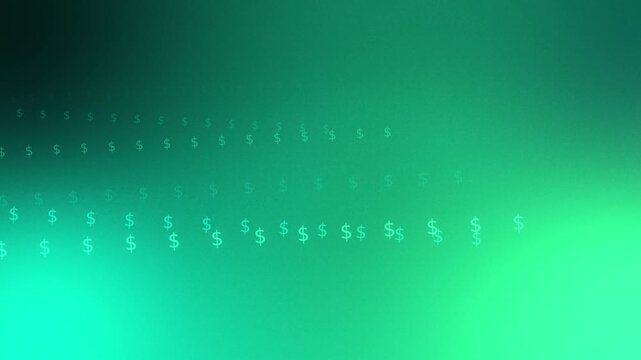 Green teal gradient with flowing rows of glowing dollar symbols, seamless loop