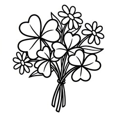 Fototapeta premium Line art bouquet of shamrocks and daisies