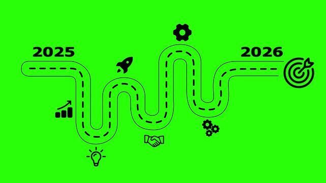 Business roadmap 2025 to 2026 strategy timeline with growth on green screen