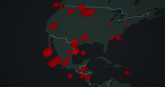 Live hotspot map tracker in USA, spread of virus, infection or crimes, crisis monitoring outbreak map, United States of America, footage