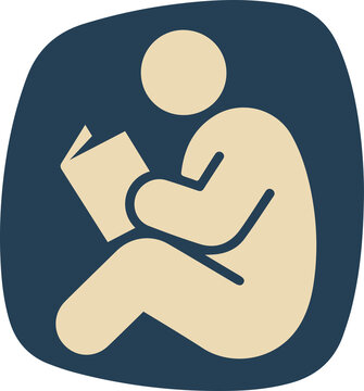 Stick Figure Reading a Book Icon, Minimalist Education and Literacy Concept Symbol, Isolated Scalable Illustration
