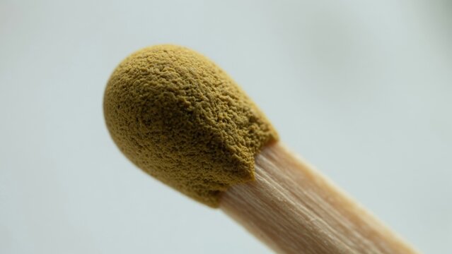 matchstick with mold on neutral background close-up natural everyday objects still life yellow brown commercial editorial educational visual story design resource web banner poster copysace.