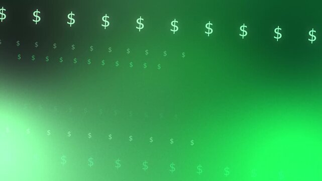 Green mint gradient with flowing glowing dollar symbols, seamless loop animation