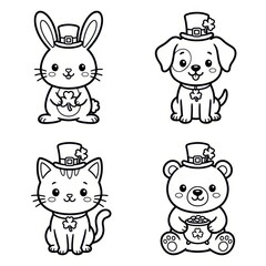 Fototapeta premium Cute St Patricks Day animals coloring pages