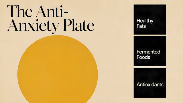 The Anti-Anxiety Plate Infographic, Healthy Fats Fermented Foods and Antioxidants Stress Relief Nutrition
