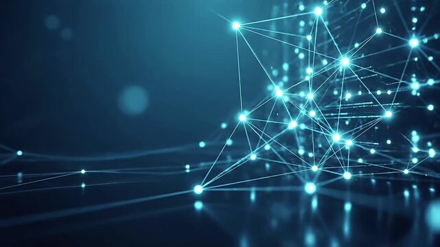 Futuristic technology background, glowing digital network connections, interconnected nodes and thin luminous lines