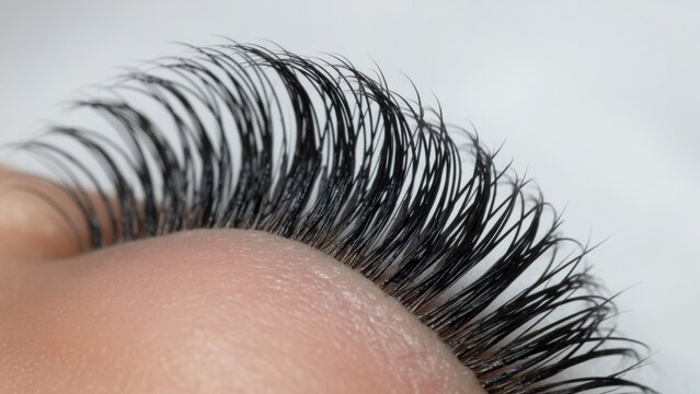 close-up view of detailed and natural eyelashes against a neutral background with black and pink tones, beauty and cosmetics content in editorial and educational settings.