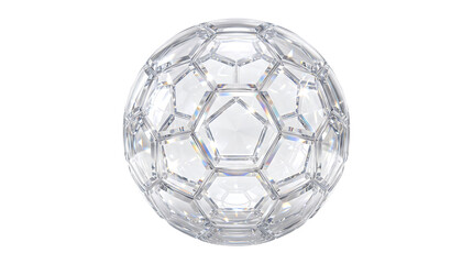 Naklejka premium Crystal soccer ball with geometric facets isolated on transparent background, representing sports and luxury with sparkling light reflections and elegant design.