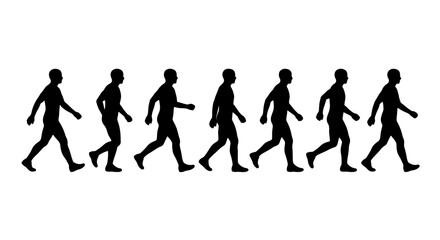 Obraz premium Silhouette Walking Animation Sequence, Human Figure Motion Steps, Male Figure Progression, Vector Graphic for Movement Concepts