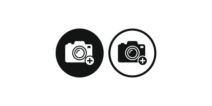 Camera icons in black and white with a plus symbol for adding photos and pictures.
