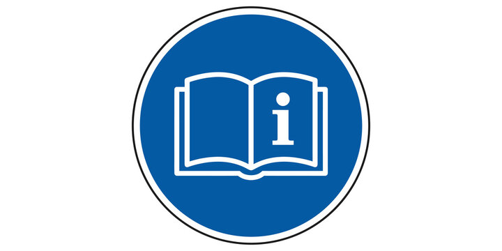 Information symbol inside open book icon within blue circle for educational documentation and help section UI.