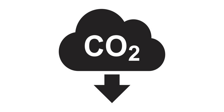 CO2 cloud icon with downward arrow symbolizing carbon dioxide emission reduction.