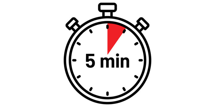 Stopwatch icon showing 5 minutes with red time segment.