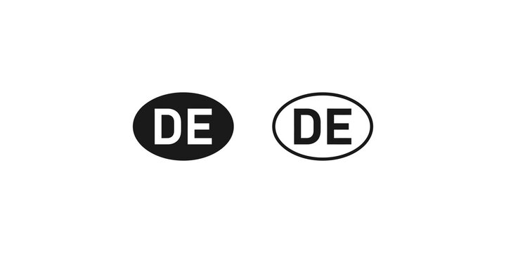 Black and white oval de country code icons for german vehicle identification plate or travel stickers.