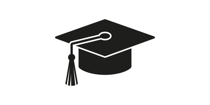 Black graduation cap with tassel on a transparent background.
