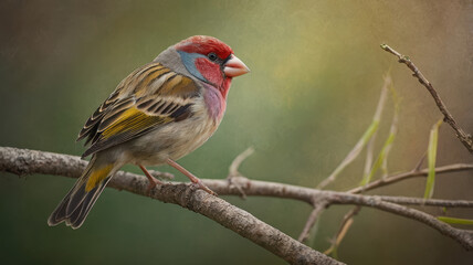Obraz premium Bird portrait finch perched bird colorful plumage branch