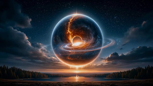 Cosmic Vortex Ripping Open Sky Above Forest