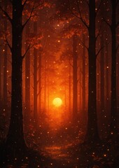 Obraz premium Enchanting forest sunset glow