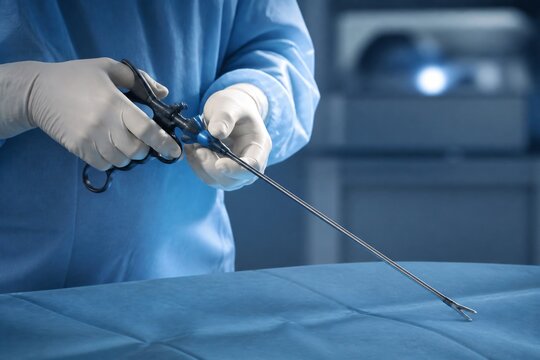 Laparoscopic Instruments Arranged in a Sterile Operating Room