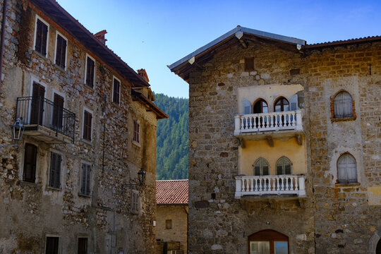 Piazza Olmo, historic square in Fino del Monte, Bergamo province, Italy