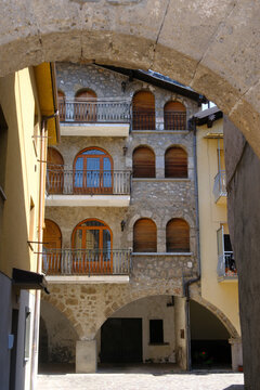 Piazza Olmo, historic square in Fino del Monte, Bergamo province, Italy
