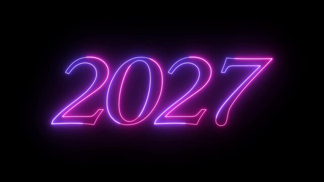 Neon glowing year 2027 sign isolated on black background a digital typography