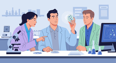 Fototapeta premium Scientists examining cell culture in laboratory, teamwork and research