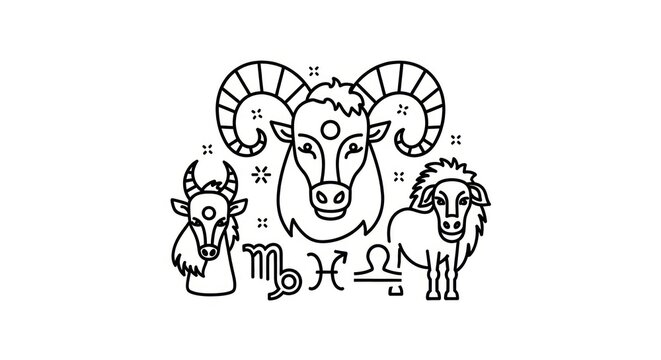 Aries zodiac sign symbol with rams.