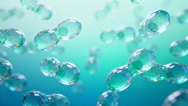 Floating transparent cells with green nuclei